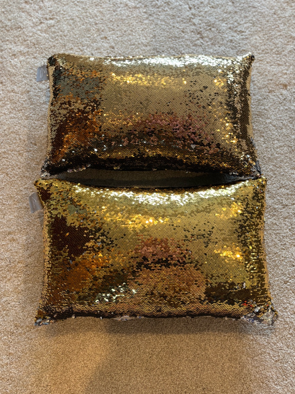 Aviva Stanoff Gold Reversible Sequin Accent Pillows (Pair)